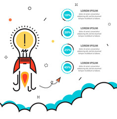 Wall Mural - flat thin line illustration concept of business project startup infographic with idea rocket. templa