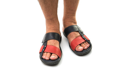 Wall Mural - Men's feet in leather sandals