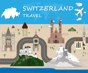 Wall Mural - switzerland Landmark Global Travel And Journey Infographic Vecto