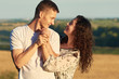 © soleg - happy young couple posing high on country outdoor, romantic people concept, summer season