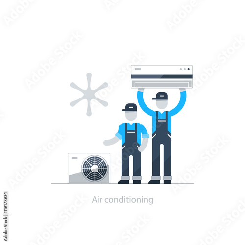 Fotografía Home air conditioning service, climate control concept, house cooling icons, rep