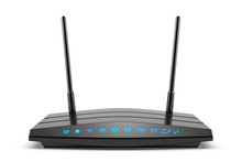 Wireless Wi-fi Black Router With Two Antennas And Blue Indicator