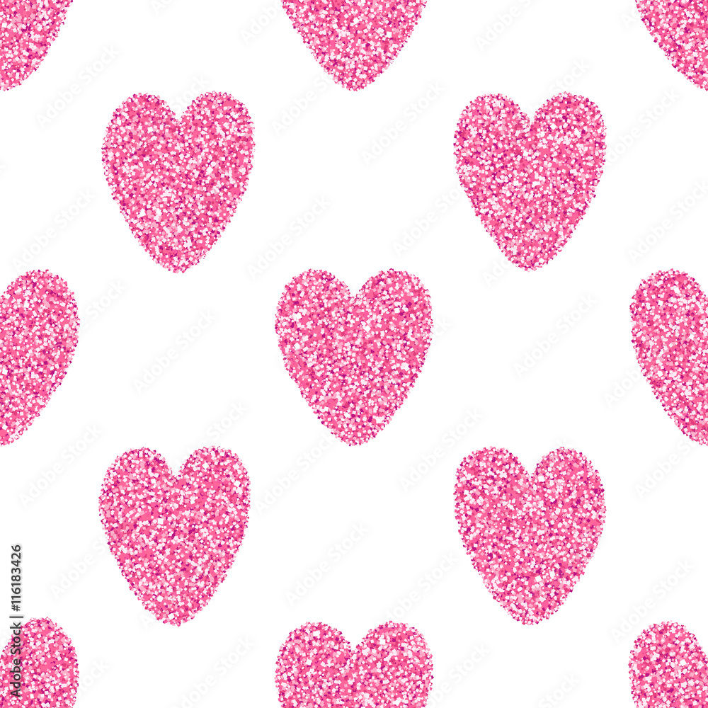 Vector seamless background with tender pink glitter hearts. Valentine's ...