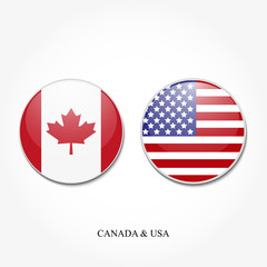 Canvas Print - two round usa flag and canada on a white background