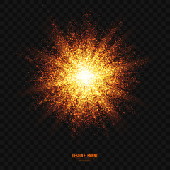 Wall Mural - abstract bright golden shimmer glowing particles transparent vector background. scatter shining star