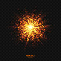Wall Mural - abstract bright golden shimmer glowing particles transparent vector background. scatter shining star