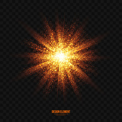 Wall Mural - abstract bright golden shimmer glowing particles transparent vector background. scatter shining star