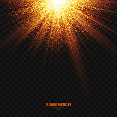 Wall Mural - abstract bright golden shimmer glowing particles transparent vector background. scatter shining star