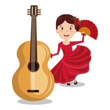 Flamenco Dancer With Guitar Isolated Icon Design, Vector Illustration  Graphic 