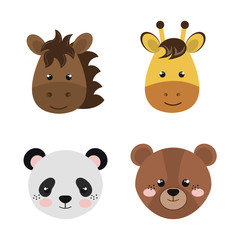 Wall Mural - cute set animals heads isolated icon design, vector illustration  graphic 