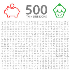 Wall Mural - set of 500 standard universal minimal modern thin line black icons on white background.