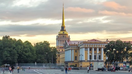 Wall Mural - Building of naval engineering Institute Admiralty on Palace square timelapse hyperlapse. St.Petersburg, Russia