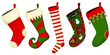 Vector illustration of a variety of hanging Christmas stockings.