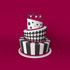 3d illustration of big birthday / holiday three floor cake