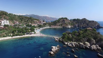 Wall Mural - Aerial View of beach and island Isola Bella at Taormina, Sicily