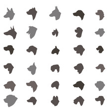 Dog Head Silhouette Icon Set. Dog Breed Set. Different Dos Breed Vector Collection Domestic Animal Isolated Illustration 