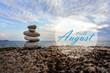 Hello August wallpaper, summer on beach. text with beach background
