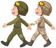 Two soldiers in uniform marching