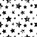 Fototapeta Psy - Seamless vector pattern. Creative geometric black and white background with stars. Texture with attrition, cracks and ambrosia. Old style vintage design. Graphic illustration.