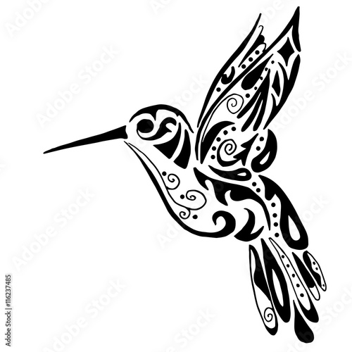Fotografía hummingbird for coloring or tattoo isolated on white background