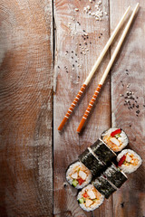 Canvas Print - Sushi on Wooden Background