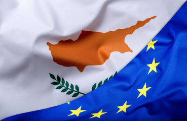 Sticker - Flags of the Cyprus and the European Union. Cyprus Flag and EU Flag. World flag money concept.