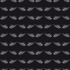 Wall Mural - Seamless pattern with hand drawn white wings on the black background. Vector illustration