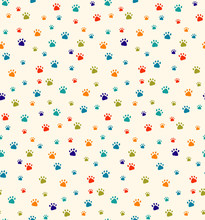 Cute Colorful Seamless Pattern With Cat Paws Footprints.