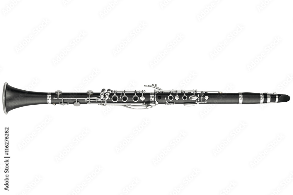 Fotografie, Obraz Clarinet classical woodwind instrument, top view. 3D  graphic | Posters.cz