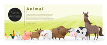 Cute Animal Family Background With Farm Animals , Vector , Illustration