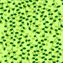Green Vine Leaves Seamless Pattern, Vector