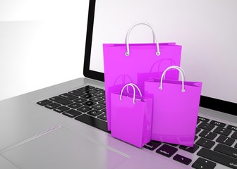 laptop and  shopping pags on white background. 3d rendering.