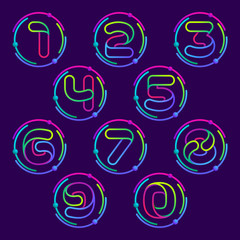 Numbers set logos  with atoms orbits.