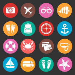 Canvas Print - Holiday travel tourism vector icons. Summertime icon for travel holiday, illustration summer holiday icons