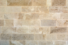 Gray Wall Of Sandstone Blocks Of Rectangular Shape With Smooth Edges