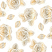 Seamless Gold Rose Pattern On White Background