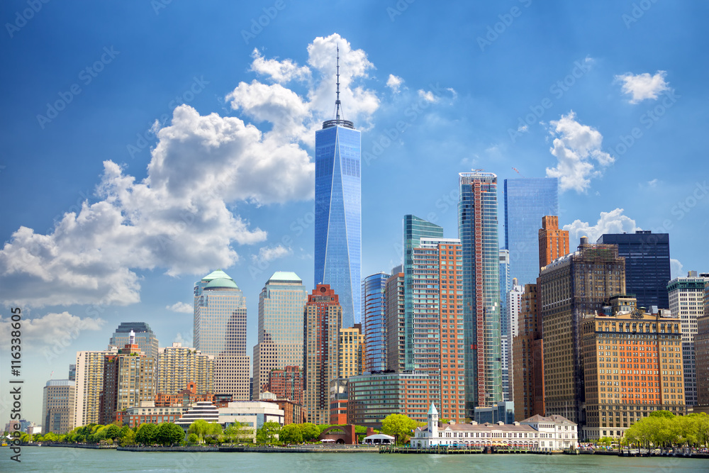 Lower Manhattan urban skyscrapers in New York City