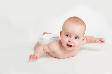 Sticker - Portrait of adorable baby girl isolated on white background