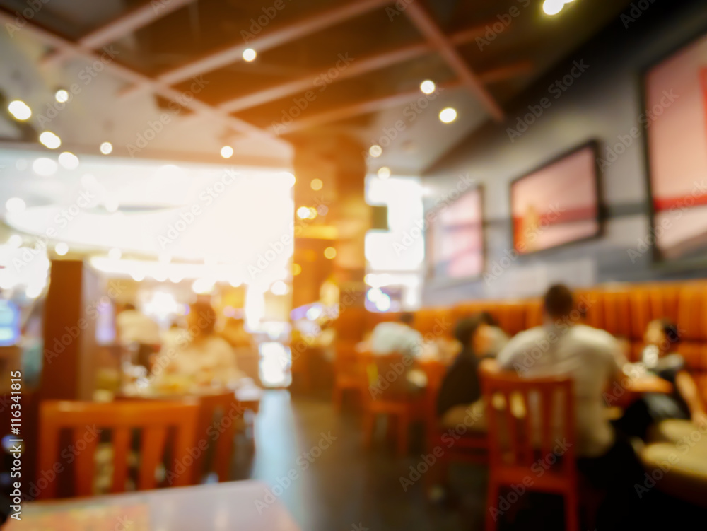 Customer in restaurant blur background with bokeh - obrazy, fototapety, plakaty 