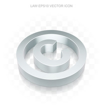 Law Icon: Flat Metallic 3d Copyright, Transparent Shadow, EPS 10 Vector.