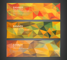 Wall Mural - Three banners with abstract multicolored polygonal mosaic background.