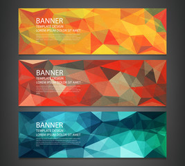 Wall Mural - Three banners with abstract multicolored polygonal mosaic background.