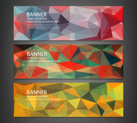 Wall Mural - Three banners with abstract multicolored polygonal mosaic background.