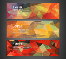 Wall Mural - Three banners with abstract multicolored polygonal mosaic background.