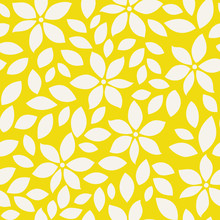 Summer Pattern With Abstract Flower Silhouettes And Leaves. Seamless Floral Background