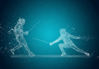 Abstract Sabre Fencers. Crystal ice effect