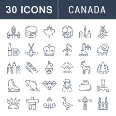 Wall Mural - Set Vector Flat Line Icons Canada