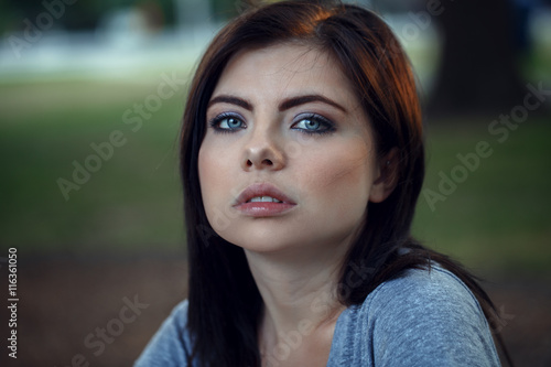 Closeup Portrait Of Beautiful Young Sexy Caucasian Woman With Red