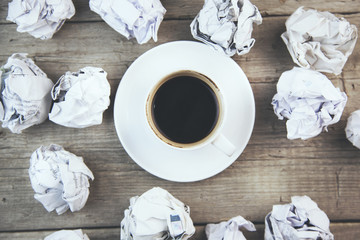 Poster - coffee and crumpled papers