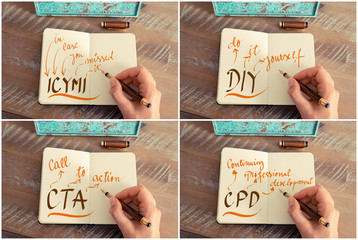 Wall Mural - photo collage of business acronyms written on notebook